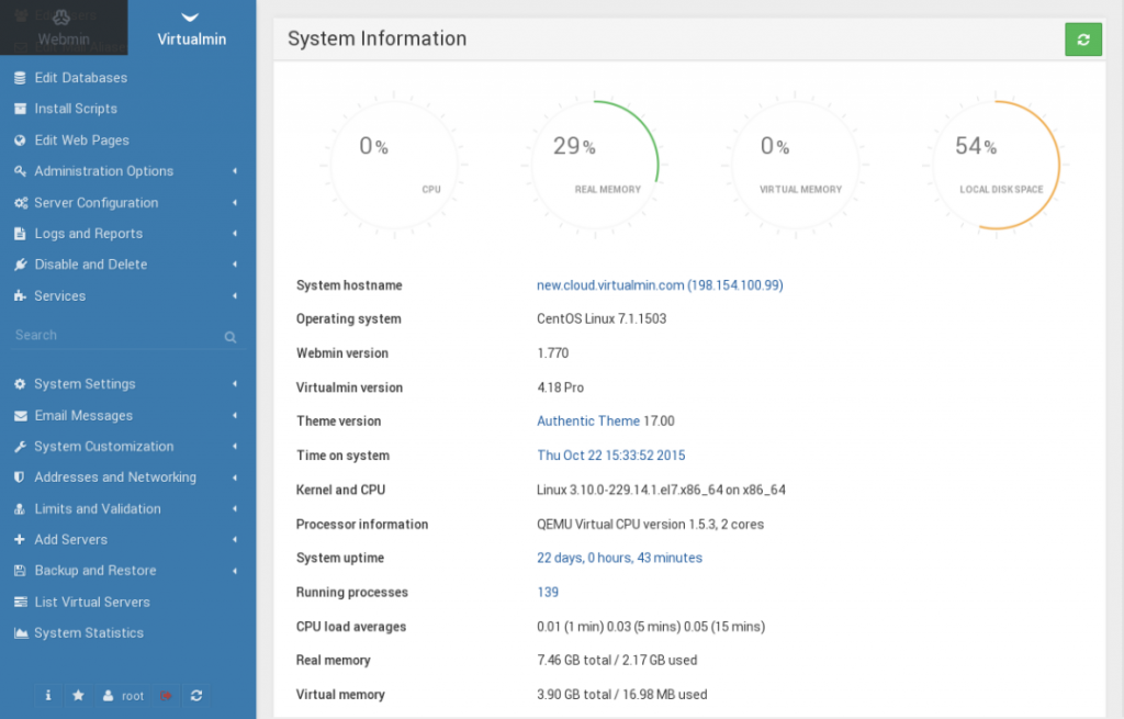 virtualmin website control panel